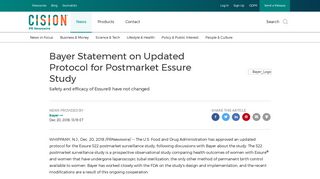 Bayer Statement on Updated Protocol for Postmarket Essure Study