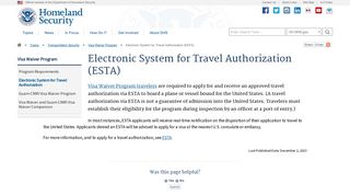 Electronic System for Travel Authorization (ESTA) | Homeland Security