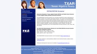 Assessment - ESTAR/MSTAR Screener - Texas Algebra Ready
