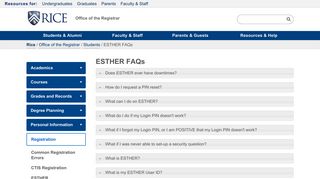 ESTHER FAQs | Office of the Registrar | Rice University
