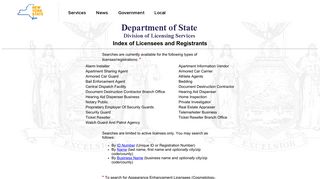 licensing status page - NY.gov