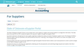 State of Delaware eSupplier Portal - Delaware's Division of Accounting