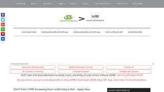 ESUT Post-UTME Screening Form 2018/2019 Is Out - Apply Now
