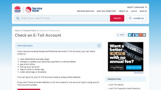 Check an E-Toll Account | Service NSW