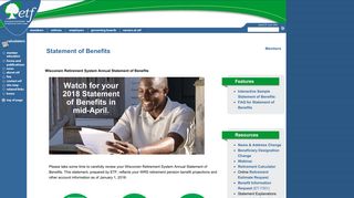 Statement Of Benefits - ETF Wisconsin