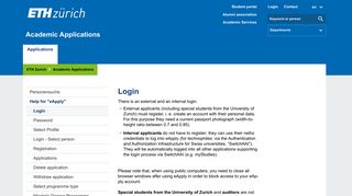 Login – Academic Applications | ETH Zurich