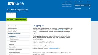 Logging in – Academic Applications | ETH Zurich