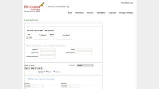 Create Account SiteName Page - Ethiopian Airlines