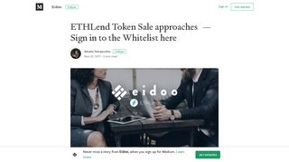 ETHLend Token Sale approaches — Sign in to the Whitelist here