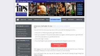 TIPS Alcohol Certification Online Course - Returning Student Login