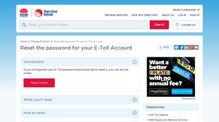 Reset the password for your E-Toll Account | Service NSW