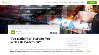 Top Trader Tip: “Start for free with a demo account” - eToro