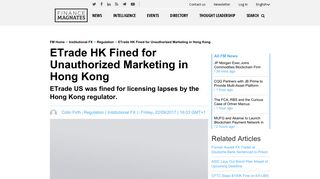 ETrade HK Fined for Unauthorized Marketing in Hong Kong | Finance ...