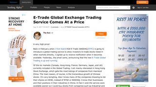 E-Trade Global Exchange Trading Service Comes At a Price - E ...