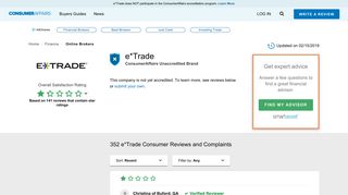 Top 352 Reviews and Complaints about e*Trade - ConsumerAffairs.com