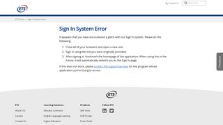 Sign In System Error - ETS