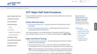 Major Field Tests: Procedures - ETS.org