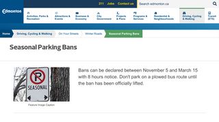Seasonal Parking Bans :: City of Edmonton