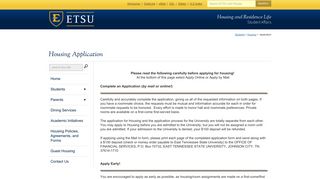 Housing Application - East Tennessee State University