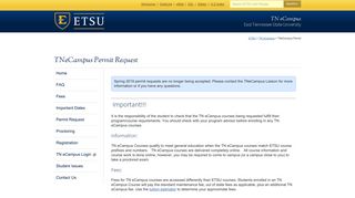 TNeCampus Permit Request - East Tennessee State University