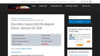 Euro Bets Casino $213 No deposit bonus. January 25, 2018 | TaKe ...