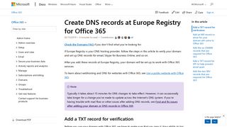 Create DNS records at Europe Registry for Office 365 | Microsoft Docs