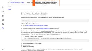 E*Value: Student Login: College of Nursing Information - Dashboard