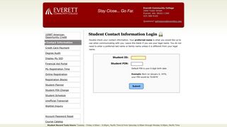 Student Contact Information Login | EvCC Student Record Tools