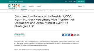 David Andow Promoted to President/COO, Norm Murdock Appointed ...