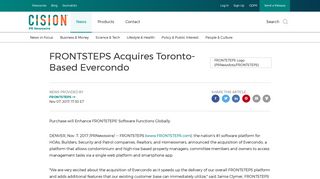 FRONTSTEPS Acquires Toronto-Based Evercondo - PR Newswire
