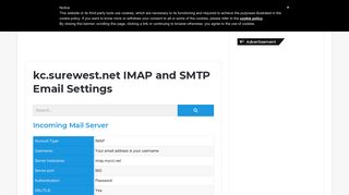 kc.surewest.net IMAP and SMTP Email Settings