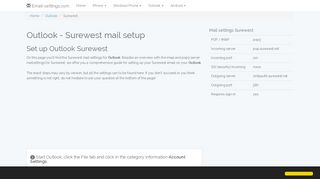 Surewest - Outlook - Surewest mail setup | Email settings