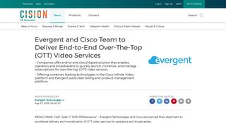 Evergent and Cisco Team to Deliver End-to-End Over-The-Top (OTT ...