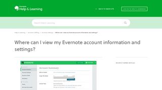 Where can I view my Evernote account information and settings ...