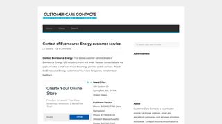 Contact of Eversource Energy customer service | Customer Care ...