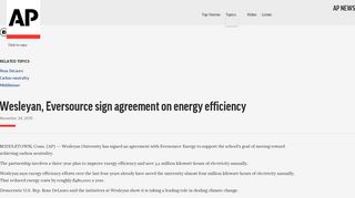 Wesleyan, Eversource sign agreement on energy efficiency - AP News