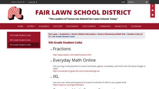5th Grade Student Links - Fair Lawn