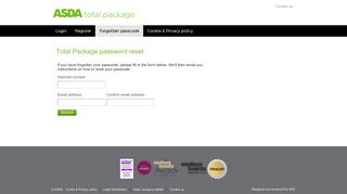 Forgotten passcode - Your Asda Total Package