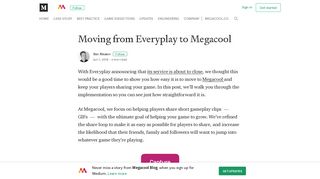Moving from Everyplay to Megacool – Megacool Blog – Medium