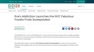 Eve's Addiction Launches the NYC Fabulous Foodie Finds Sweepstakes