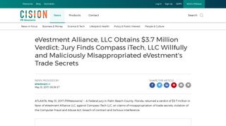 eVestment Alliance, LLC Obtains $3.7 Million Verdict; Jury Finds ...
