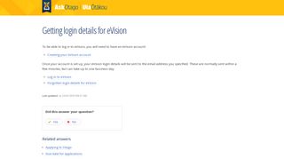 Getting login details for eVision - AskOtago