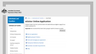 eVisitor Online Application - the Department of Home Affairs
