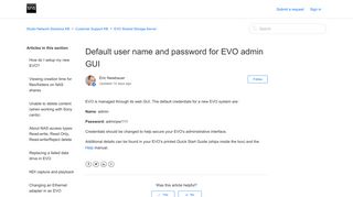 Default user name and password for EVO admin GUI – Studio Network ...