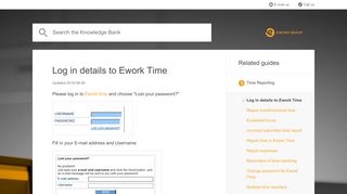 Log in details to Ework Time | Support - Ework