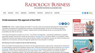 Viztek announces FDA approval of Exa PACS - Radiology Business