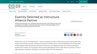 Examity Selected as Instructure Alliance Partner - PR Newswire