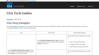 User Story Examples - Tech at GSA