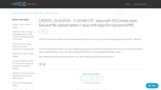 UPDATE: 12/16/2016 - 11:20 AM CST - Issue with VCG online store ...