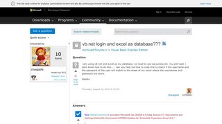 vb.net login and excel as database??? - MSDN - Microsoft